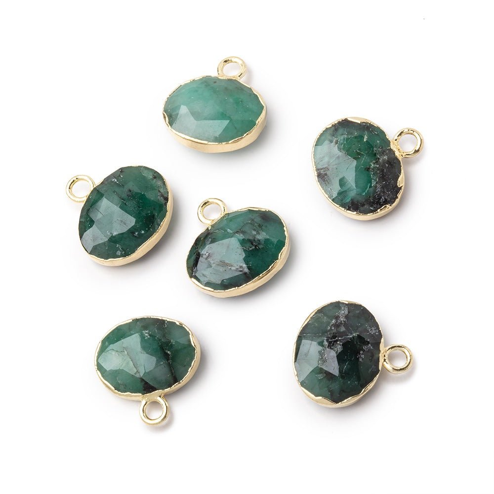 8x10mm Gold Leafed Emerald Faceted Oval Focal Pendant 1 piece
