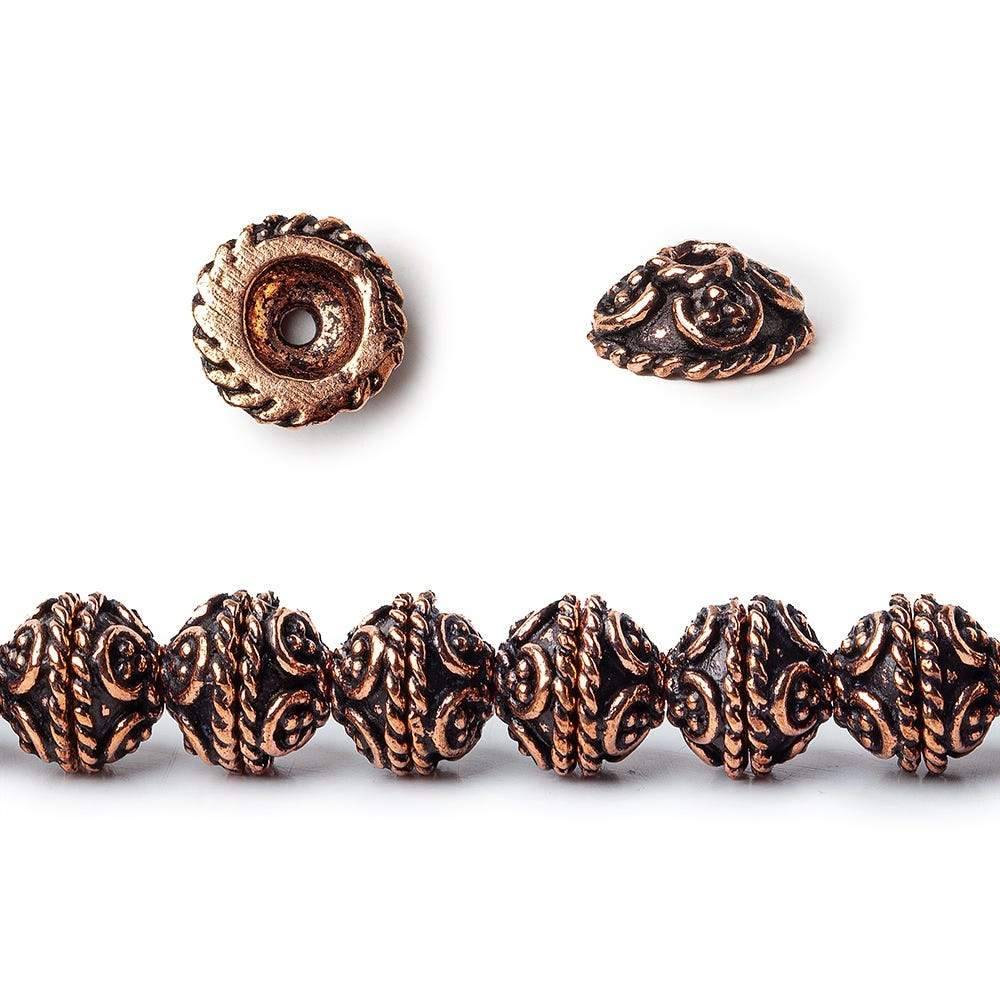 8x4mm Antiqued Copper Bead Cap with Miligrain Scroll 8 inch 52 pcs