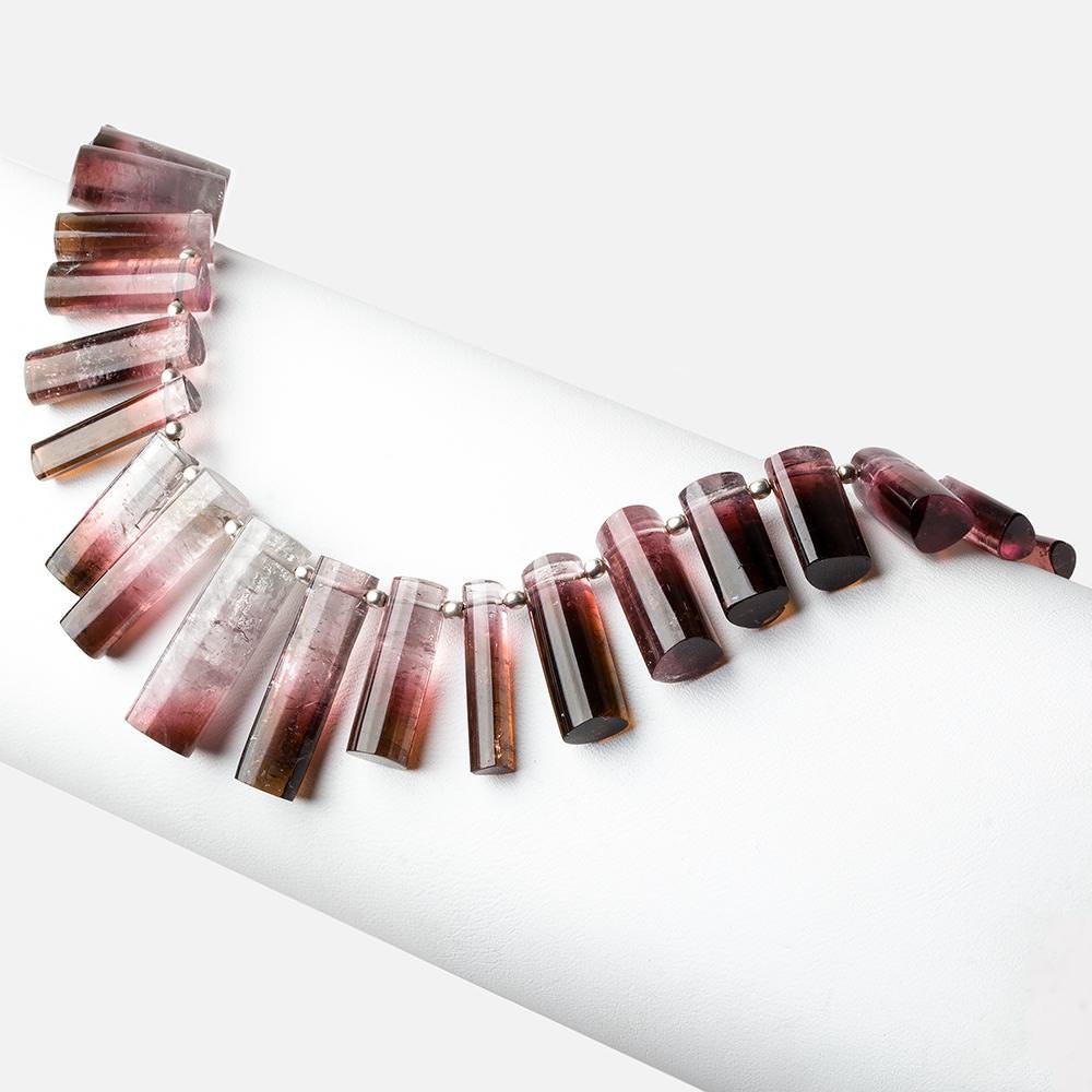 8x4x4-25x8x8mm Bi-Color Tourmaline top drilled plain Triangular Tubes 8 inch 25 beads AAA