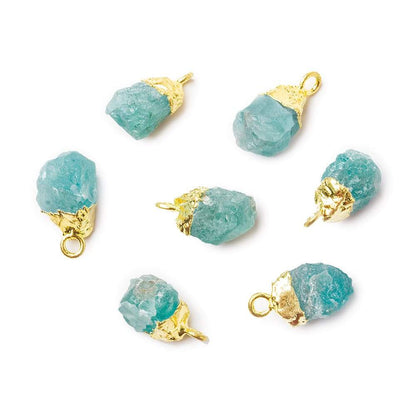 8x4x5mm Gold Leafed Sea Aqua Chalcedony Unpolished Natural Crystal Pendant 1 piece