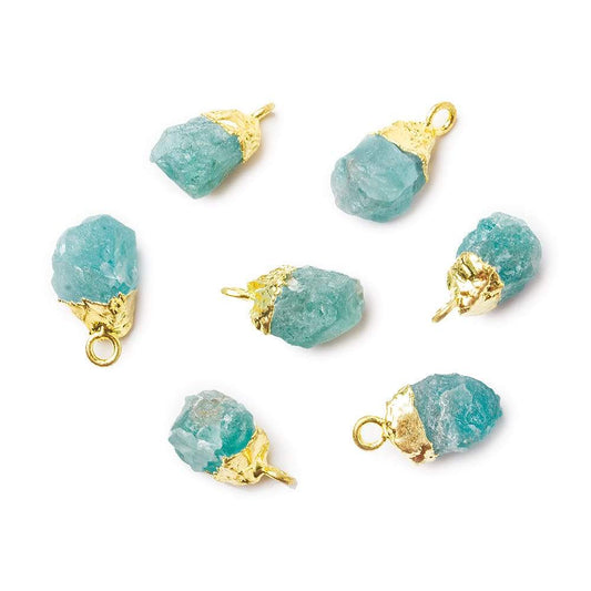 8x4x5mm Gold Leafed Sea Aqua Chalcedony Unpolished Natural Crystal Pendant 1 piece