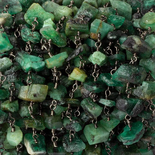 8x5-11x5mm Matte Emerald Chips Black Gold plated Chain by the foot 34 pieces