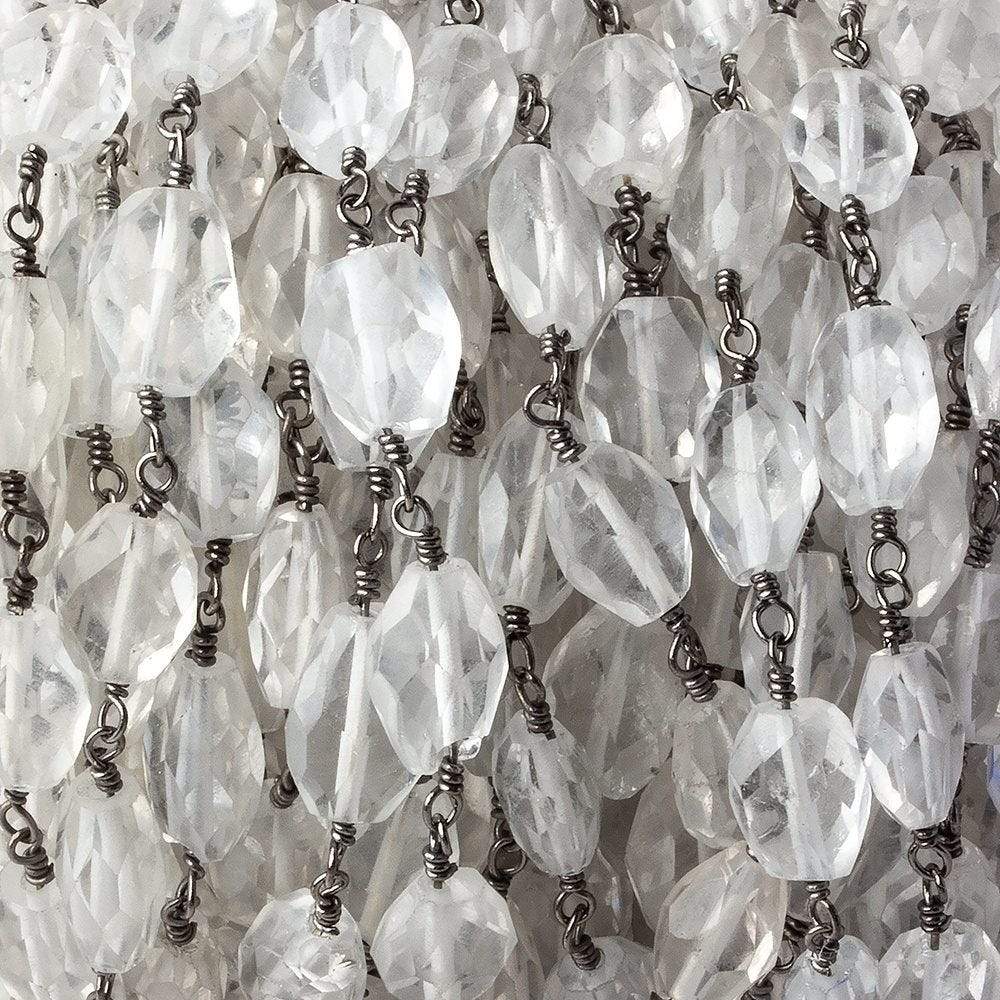 8x5-11x7mm Crystal Quartz Faceted Nugget Black Gold Chain by the foot