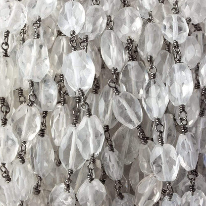 8x5-11x7mm Crystal Quartz Faceted Nugget Black Gold Chain by the foot