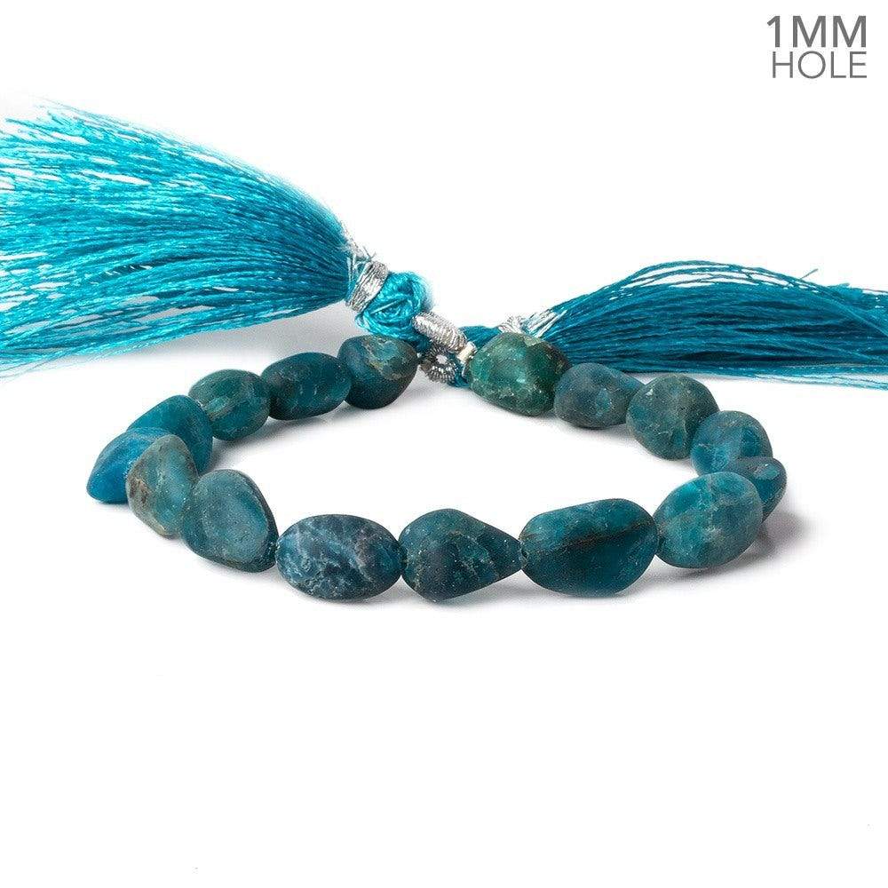 8x5-15x9mm Matte Neon Blue Apatite plain nuggets 7.5 inch 13 beads