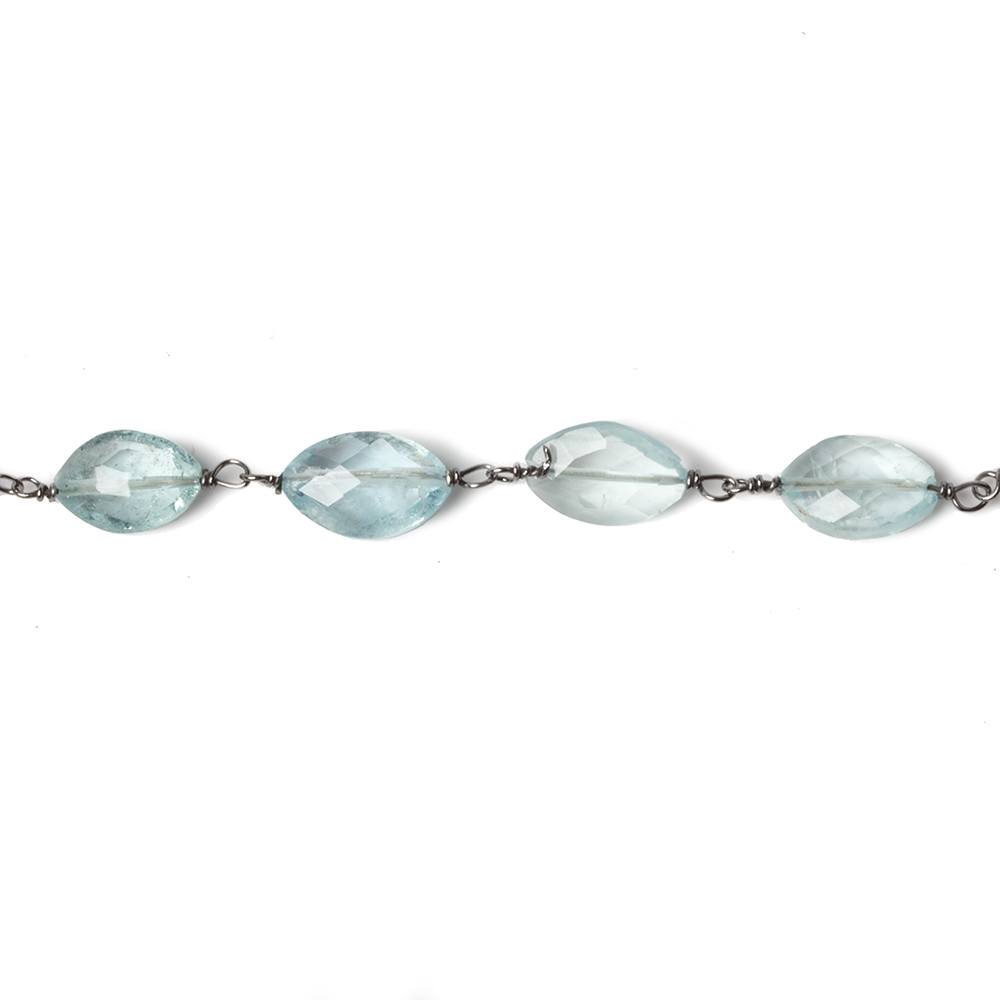 8x5mm Aquamarine faceted marquise Black Gold .925 Chain by the foot 24 beads