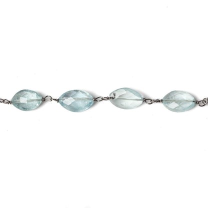 8x5mm Aquamarine faceted marquise Black Gold .925 Chain by the foot 24 beads