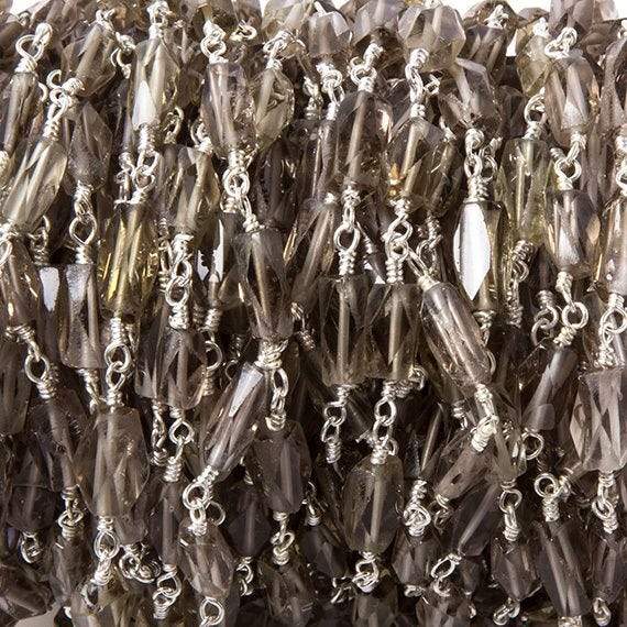 8x5mm Smoky Quartz faceted rectangle Silver Chain by the foot 20 pieces