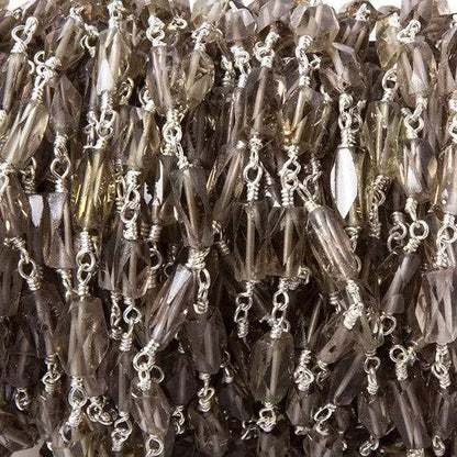 8x5mm Smoky Quartz faceted rectangle Silver Chain by the foot 20 pieces