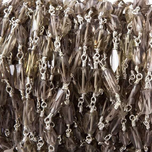 8x5mm Smoky Quartz faceted rectangle Silver Chain by the foot 20 pieces