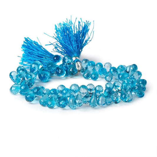 8x5mm Swiss Blue Topaz faceted tear drop beads 8 inch 87 beads AAA