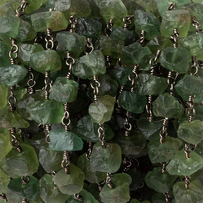 8x6-10x7mm Matte Green Apatite Chips Black Gold plated Chain by the foot 27 pieces