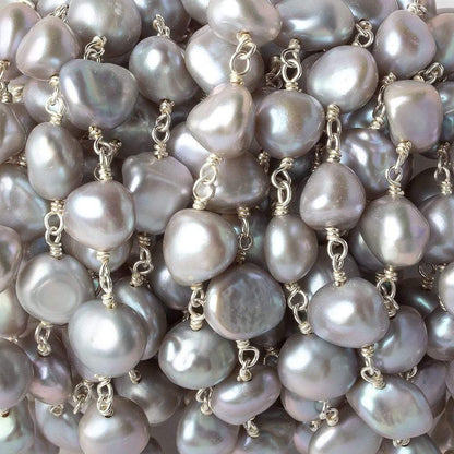 8x6-10x7mm Silver Baroque Freshwater Pearl Silver .925 Chain by the foot