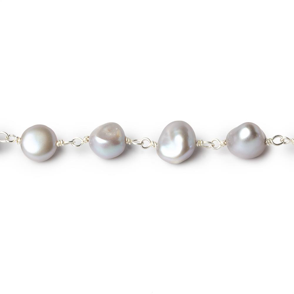 8x6-10x7mm Silver Baroque Freshwater Pearl Silver .925 Chain by the foot