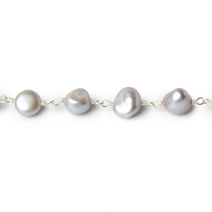 8x6-10x7mm Silver Baroque Freshwater Pearl Silver .925 Chain by the foot