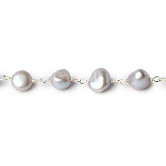 8x6-10x7mm Silver Baroque Freshwater Pearl Silver .925 Chain by the foot