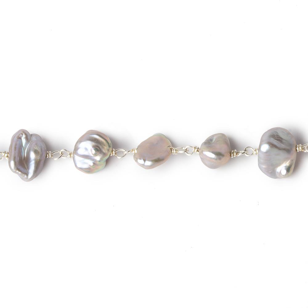 8x6-10x8mm Silver Keshi Freshwater Pearl Silver .925 Chain by the foot