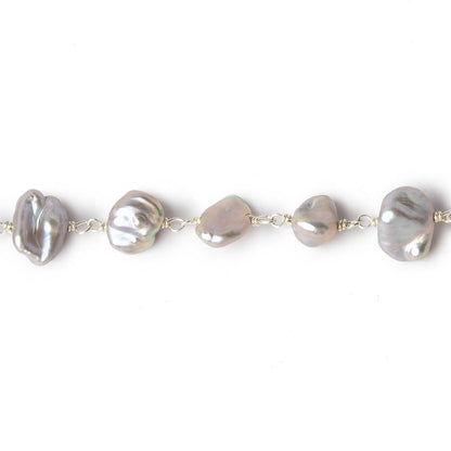 8x6-10x8mm Silver Keshi Freshwater Pearl Silver .925 Chain by the foot