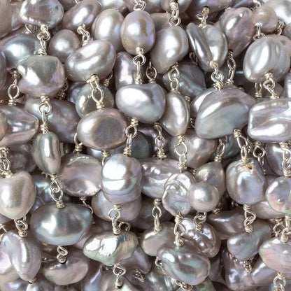 8x6-10x8mm Silver Keshi Freshwater Pearl Silver .925 Chain by the foot