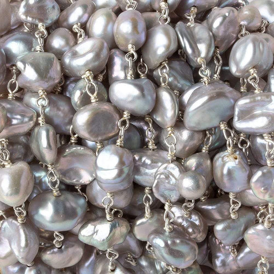 8x6-10x8mm Silver Keshi Freshwater Pearl Silver .925 Chain by the foot