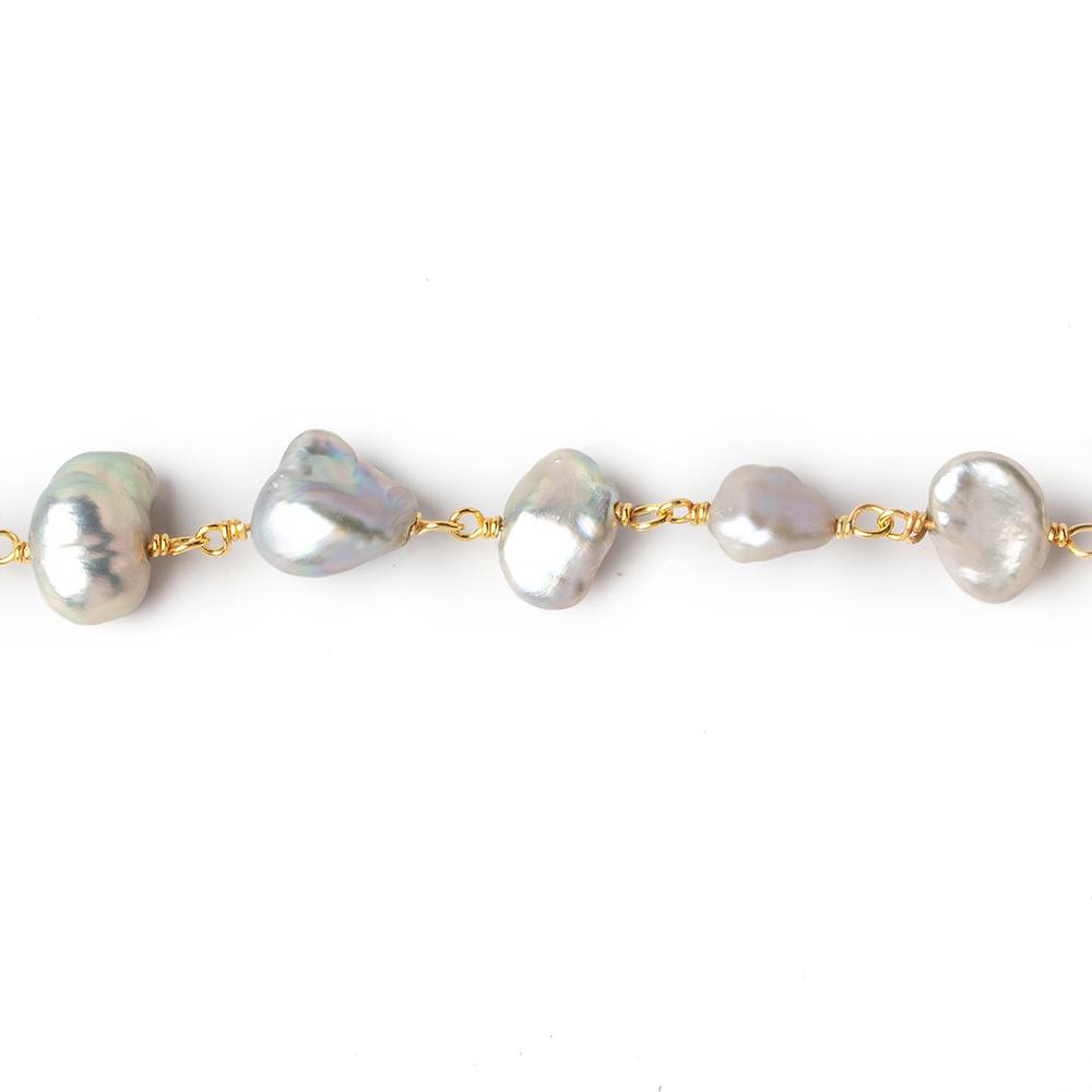 8x6-10x8mm Silver Keshi Freshwater Pearl Vermeil Chain by the foot