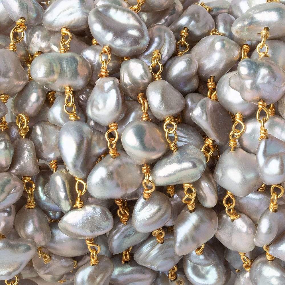 8x6-10x8mm Silver Keshi Freshwater Pearl Vermeil Chain by the foot
