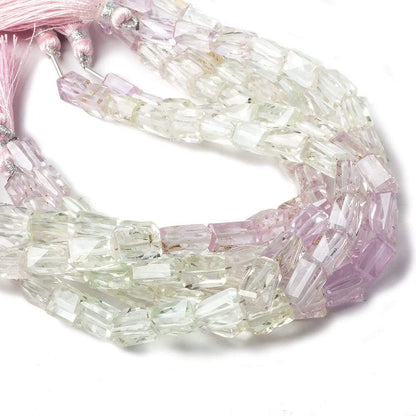 8x6-11x7mm Hiddenite & Kunzite faceted rectangle nuggets 8 inch 21 beads