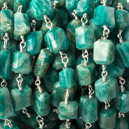 8x6-11x7mm Russian Amazonite nugget .925 Silver Chain by the foot 20 beads