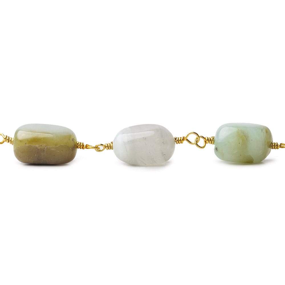 8x6-12x9mm Peruvian Opal plain nuggets Gold plated Chain by the foot