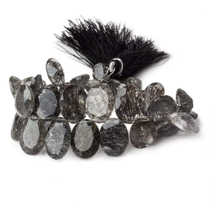 8x6-13x10mm Black Tourmalinated Quartz Bezel Faceted Oval Beads 6.5 inch 37 pcs