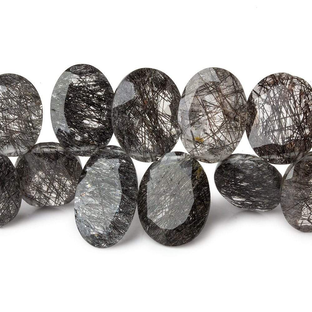 8x6-13x10mm Black Tourmalinated Quartz Bezel Faceted Oval Beads 6.5 inch 37 pcs