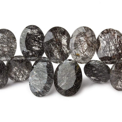 8x6-13x10mm Black Tourmalinated Quartz Bezel Faceted Oval Beads 6.5 inch 37 pcs