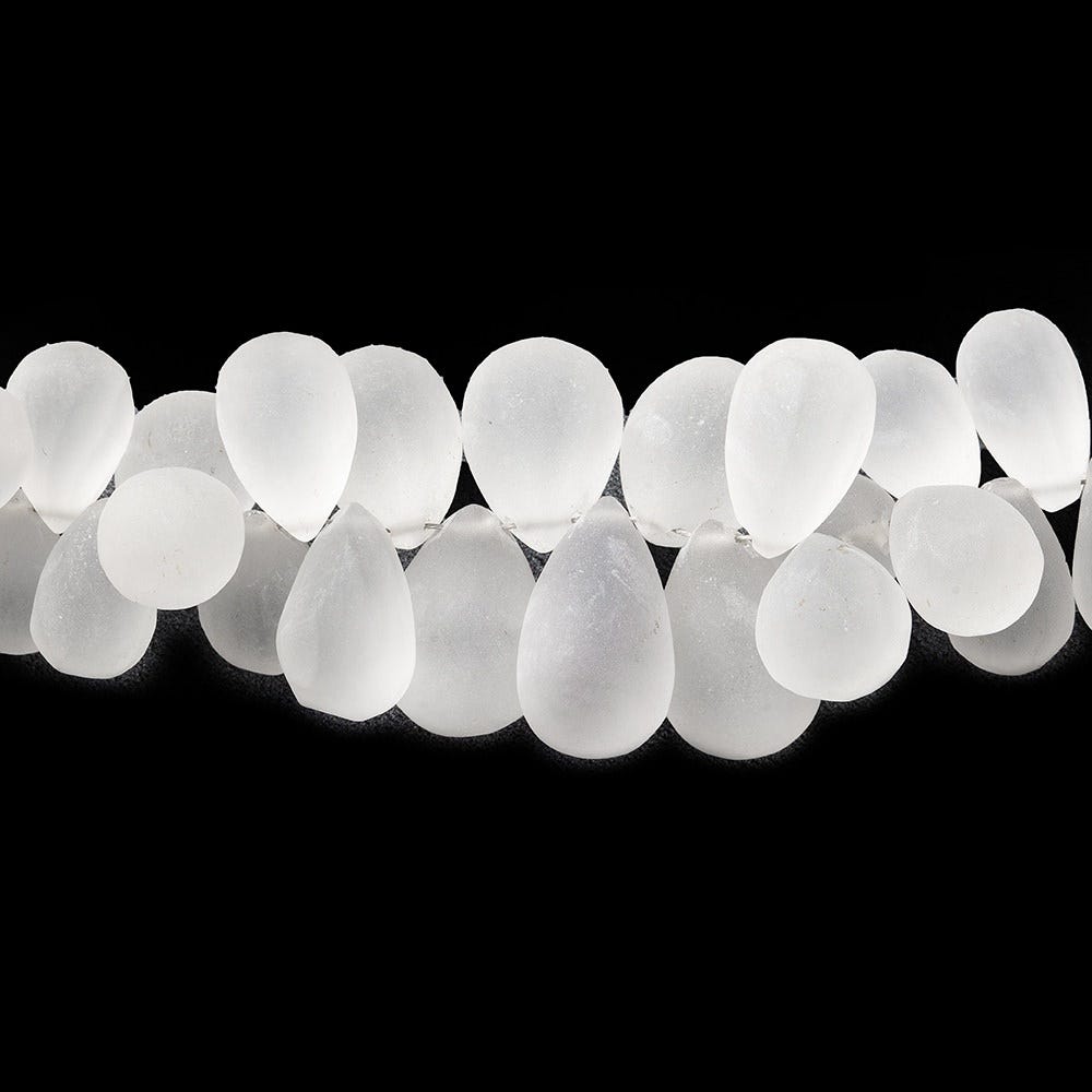 8x6-15x10mm Frosted Crystal Quartz Plain Tear Drop Beads 8 inch 70 pieces
