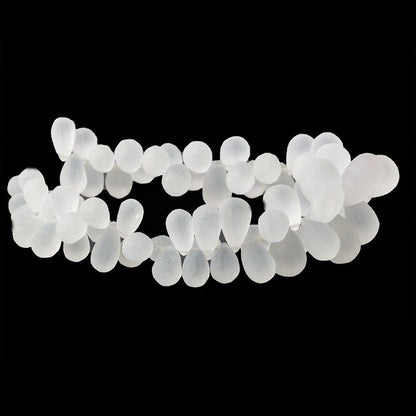 8x6-15x10mm Frosted Crystal Quartz Plain Tear Drop Beads 8 inch 70 pieces