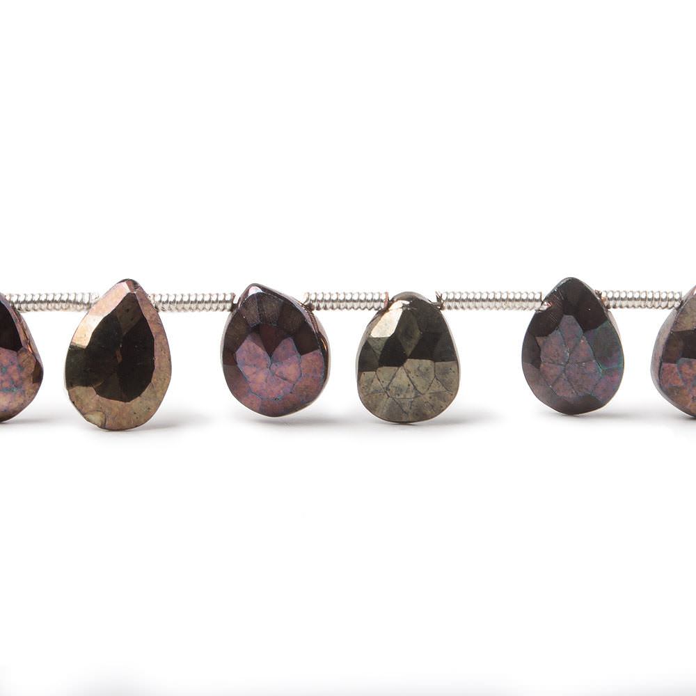 8x6- 9.5x7mm Plum Metallic Black Spinel Beads Faceted Pear Briolette 7.5 inch 20 pieces