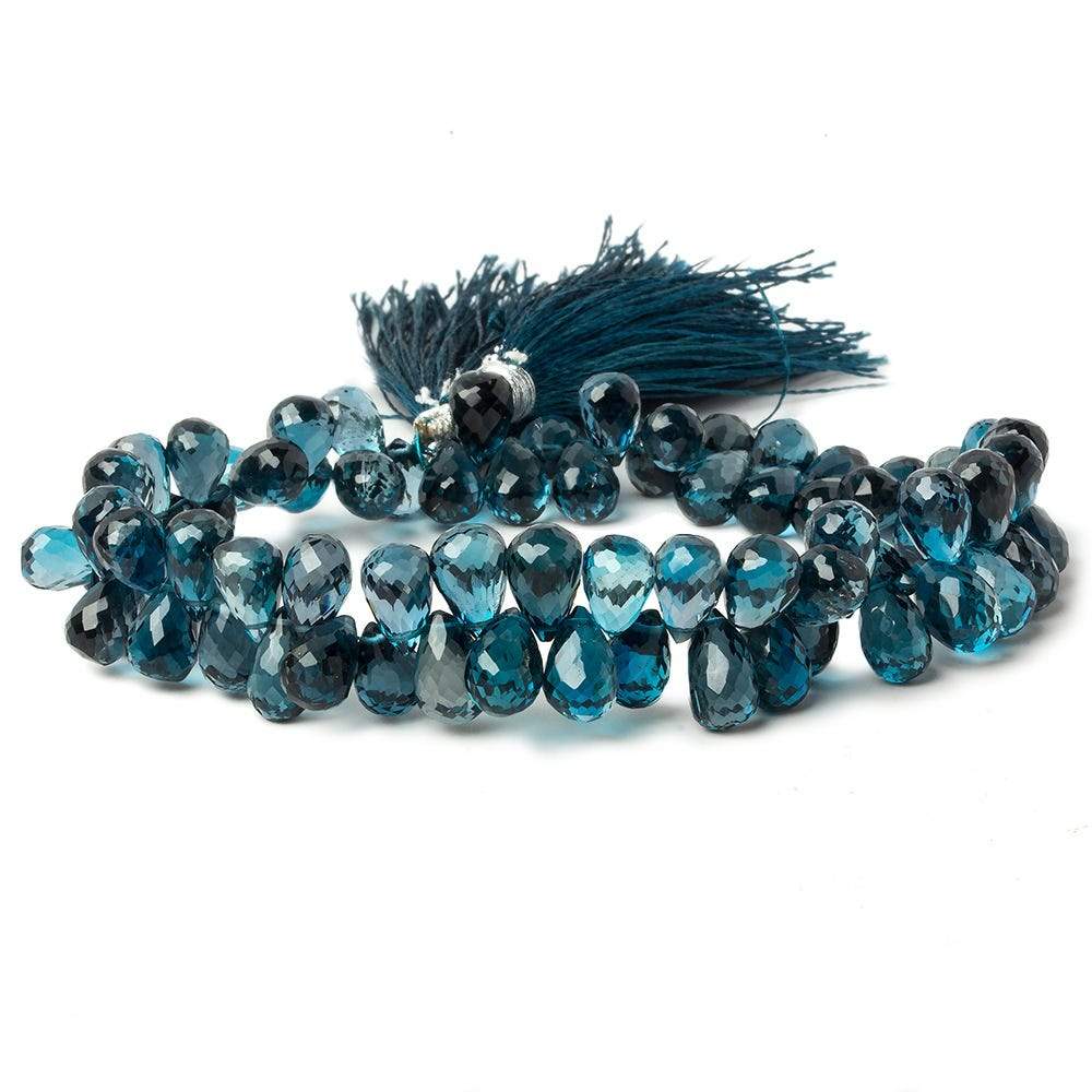 8x6-9x6mm Blue London Topaz Tear Drop Briolette 8.5 inch 72 pieces