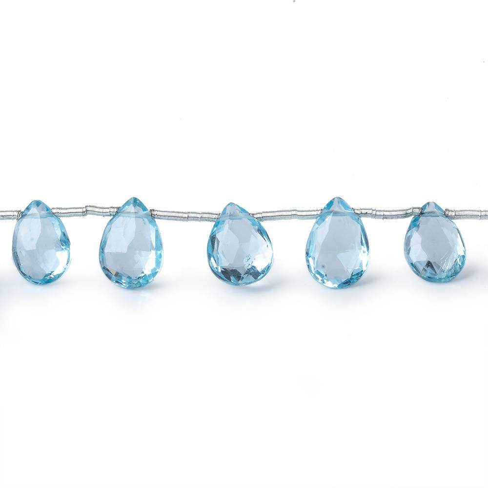 8x6-9x7mm Blue Topaz Faceted Pears 8 inch 17 Beads AAA