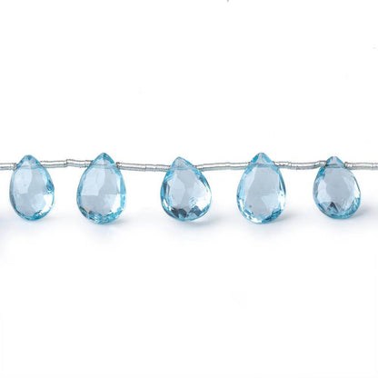 8x6-9x7mm Blue Topaz Faceted Pears 8 inch 17 Beads AAA