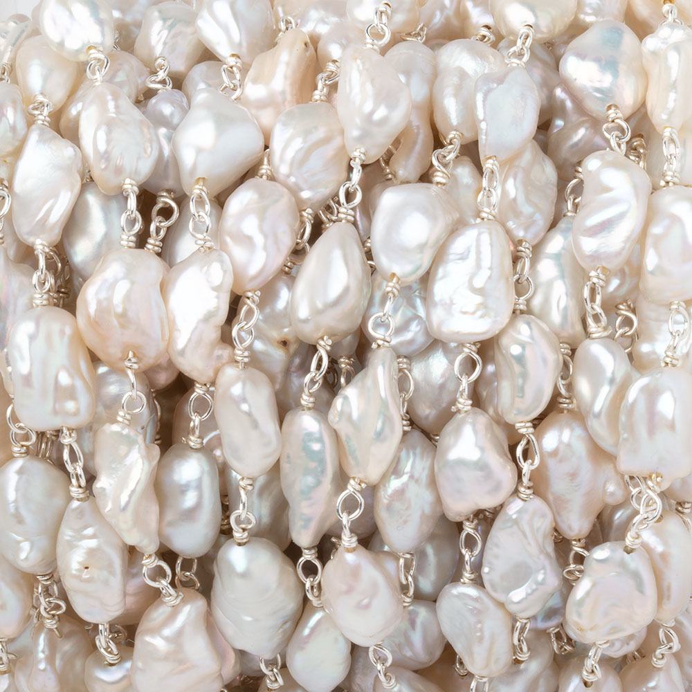 8x6-9x7mm Cream Keshi Pearls on .925 Silver Chain