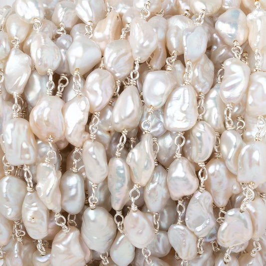 8x6-9x7mm Cream Keshi Pearls on .925 Silver Chain