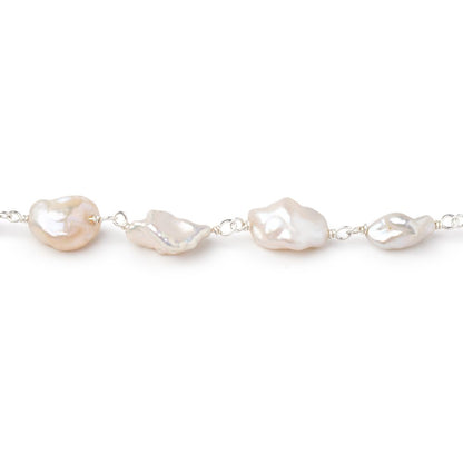 8x6-9x7mm Cream Keshi Pearls on .925 Silver Chain