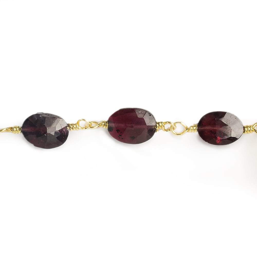 8x6-9x7mm Garnet faceted oval Gold Chain by the foot 20 pieces