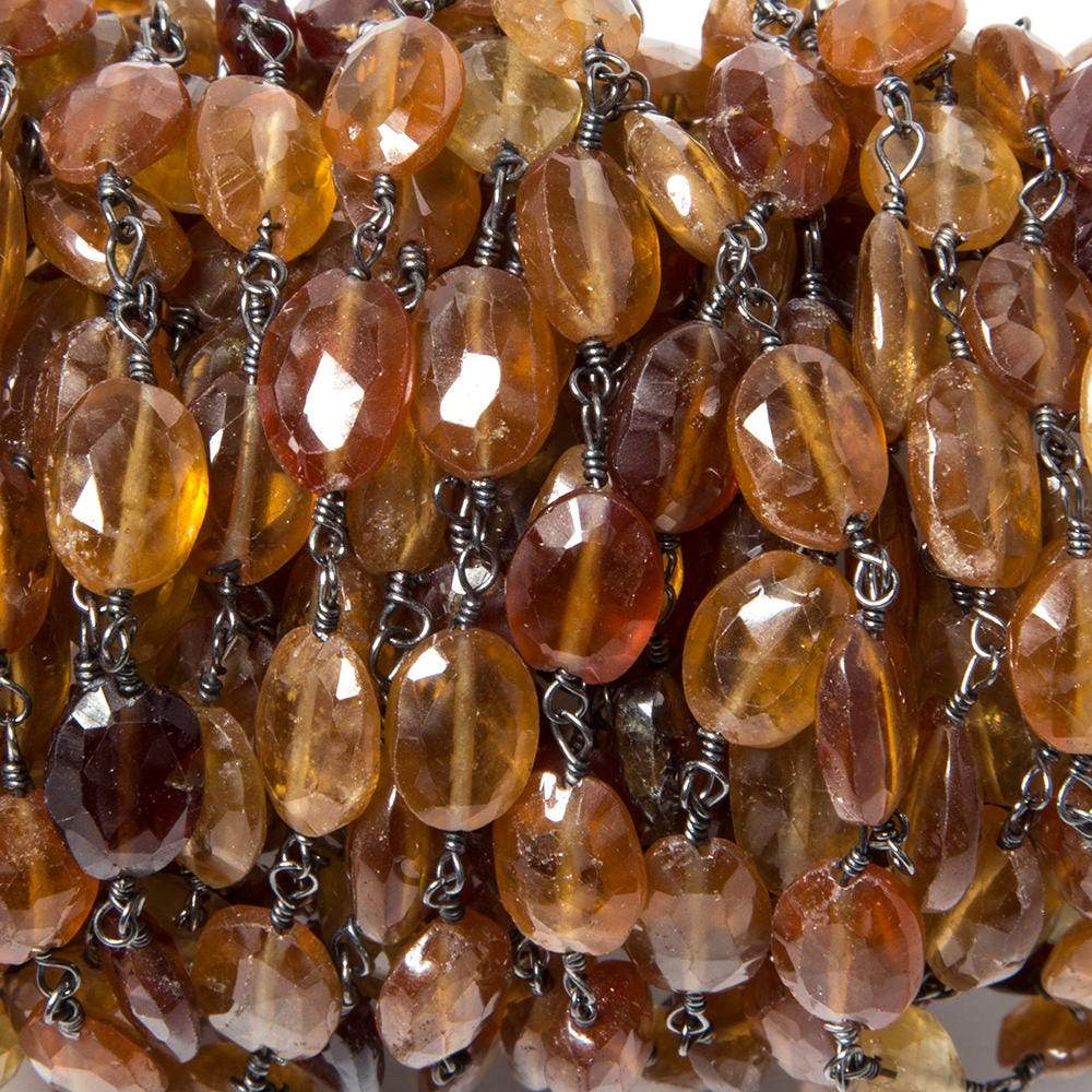 8x6-9x7mm Multi Color Hessonite oval Black Gold plated Chain by the foot