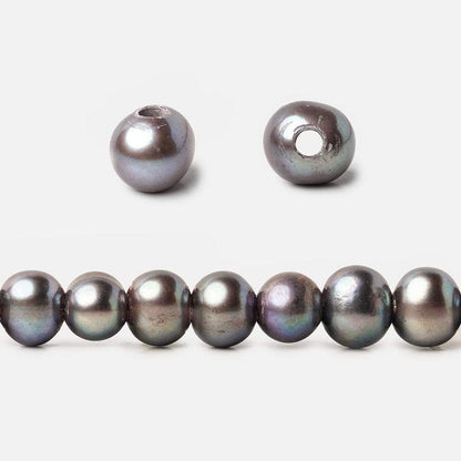 8x6-9x7mm Peacock Silver 2.5mm Large Hole Off Round Freshwater Pearl 15 inch 58 pcs