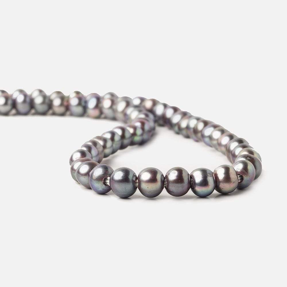 8x6-9x7mm Peacock Silver 2.5mm Large Hole Off Round Freshwater Pearl 15 inch 58 pcs