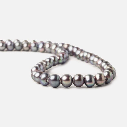 8x6-9x7mm Peacock Silver 2.5mm Large Hole Off Round Freshwater Pearl 15 inch 58 pcs