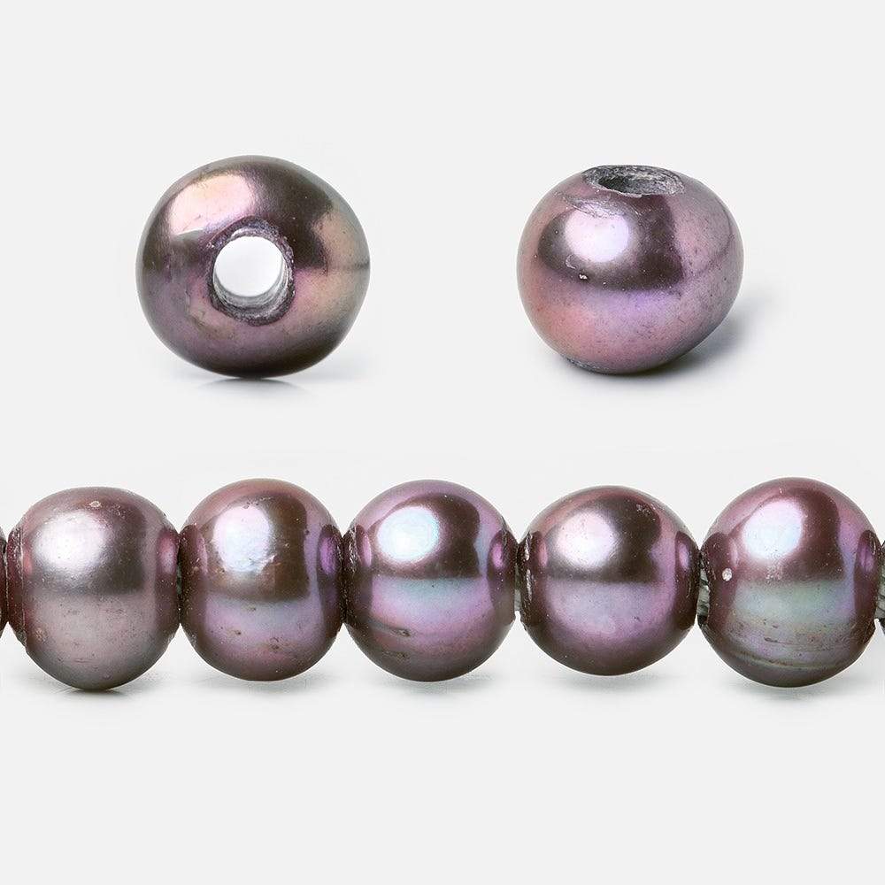 8x6-9x7mm Purple Peacock 2.5mm Large Hole Off Round Freshwater Pearl 15 inch 58 pcs