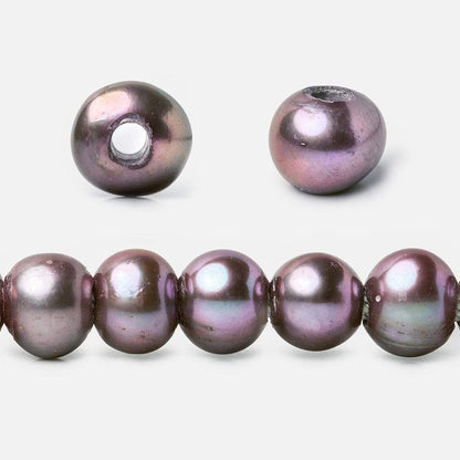 8x6-9x7mm Purple Peacock 2.5mm Large Hole Off Round Freshwater Pearl 15 inch 58 pcs