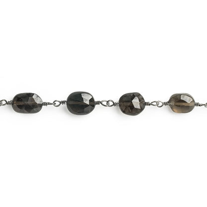 8x6-9x7mm Smoky Quartz faceted oval Black Gold Chain by the foot 20 pieces