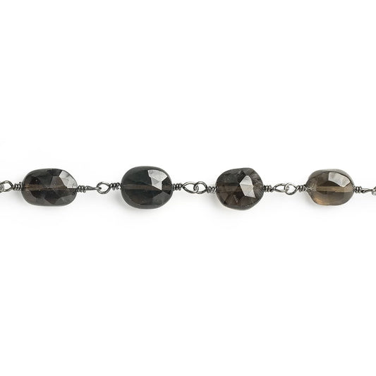 8x6-9x7mm Smoky Quartz faceted oval Black Gold Chain by the foot 20 pieces